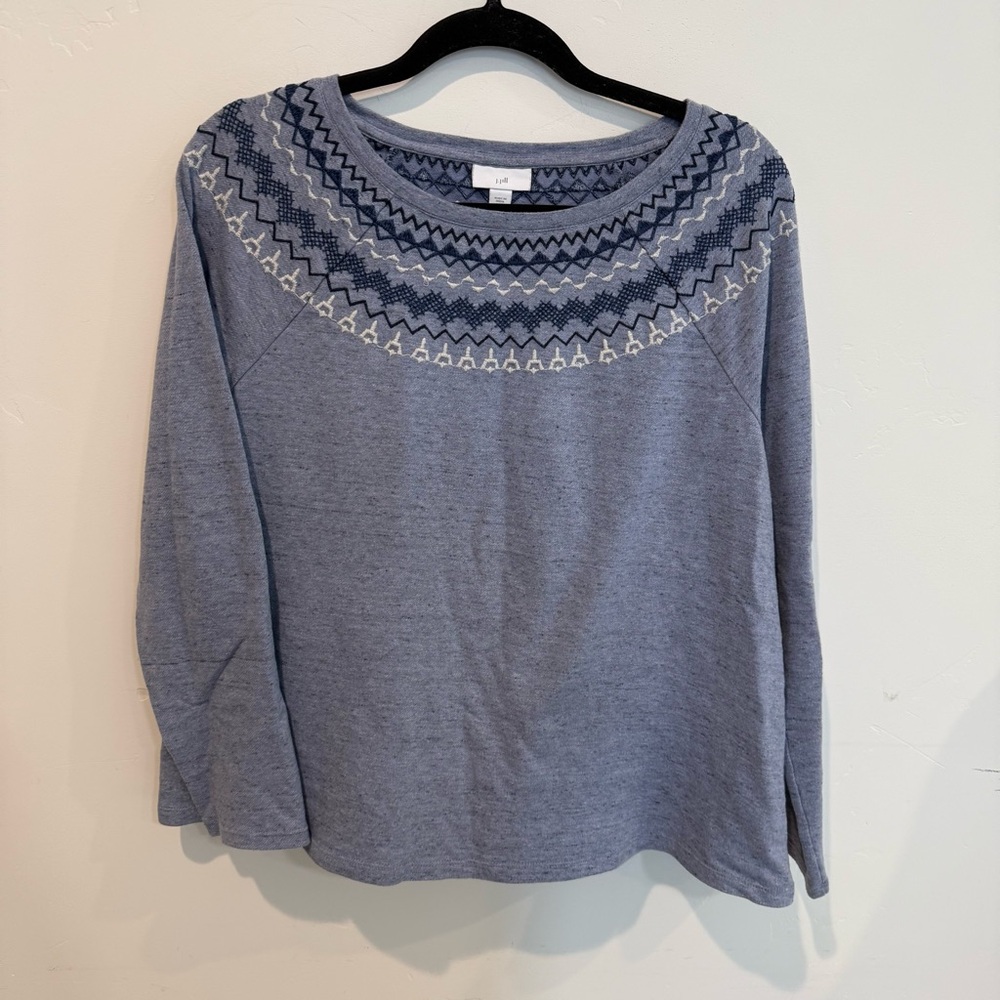 J. Jill Blue Patterned Crew Neck Sweater Womens Medium Winter Classic Casual